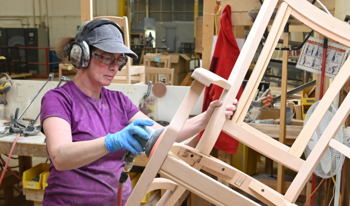 Employee Sanding Wooden Chair